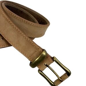 Vtg Fossil Leather Belt Womens Medium Tan Brass Buckle Nubuck Preppy Classic 1.5